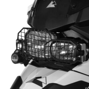 Stainless steel headlight protector black, with quick release fastener *OFFROAD USE ONLY*