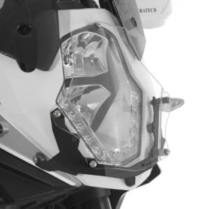 Makrolon headlight protector with quick release fasteners, black bracket for KTM