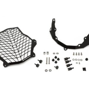 Stainless steel black headlight protector with quick release fasteners, black bracket, for KTM