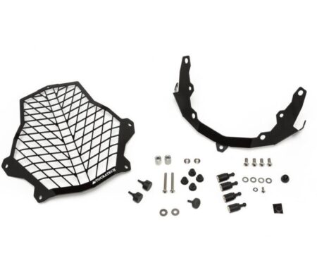 Stainless steel black headlight protector with quick release fasteners, black bracket, for KTM